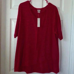 Chico's Maraschino Cherry Knitt Shadow Stripe Top / Size 3 - US Size XL